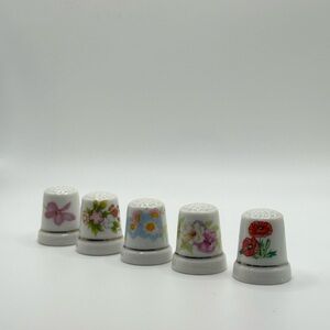 Vintage Porcelain Thimbles Lot of 5 – Floral Design – Made in Japan 002